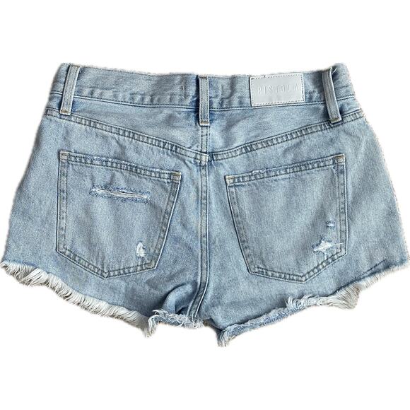 PISTOLA Anthropologie Gigi Low Rise Cut Off Denim Jean Shorts 25 Blue Distressed - Picture 3 of 9